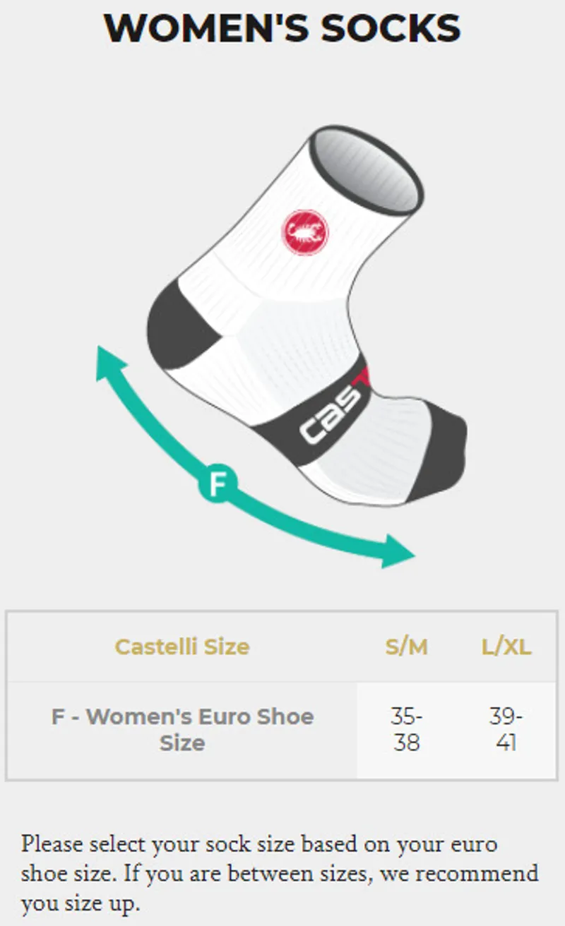 Castelli Women's Socks Size Guide